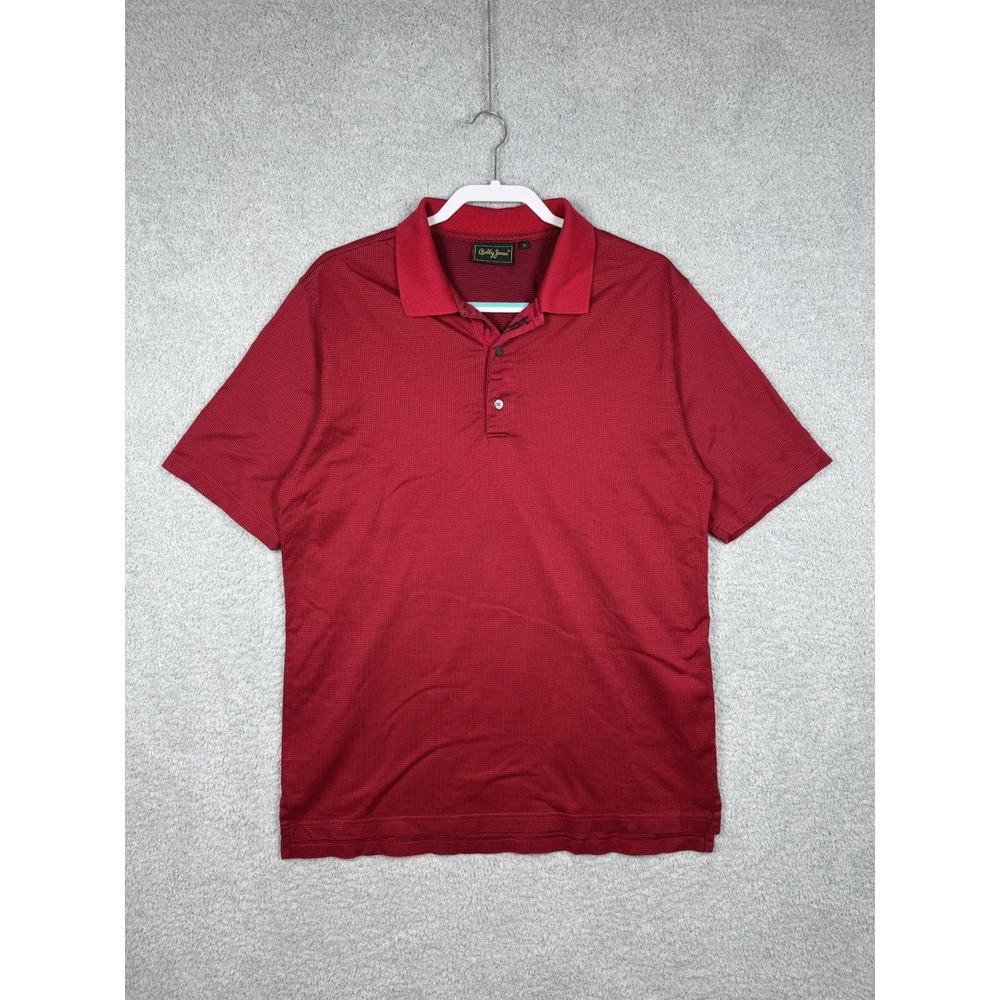 Bobby Jones‎ Men's Polo Shirt Red Black Micro Check Golf Short Sleeve M